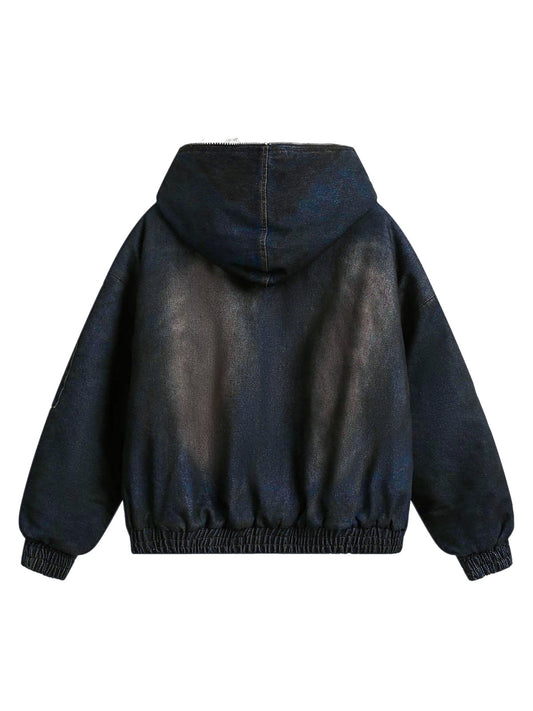 Jaqueta Washed Denim Fur Hooded