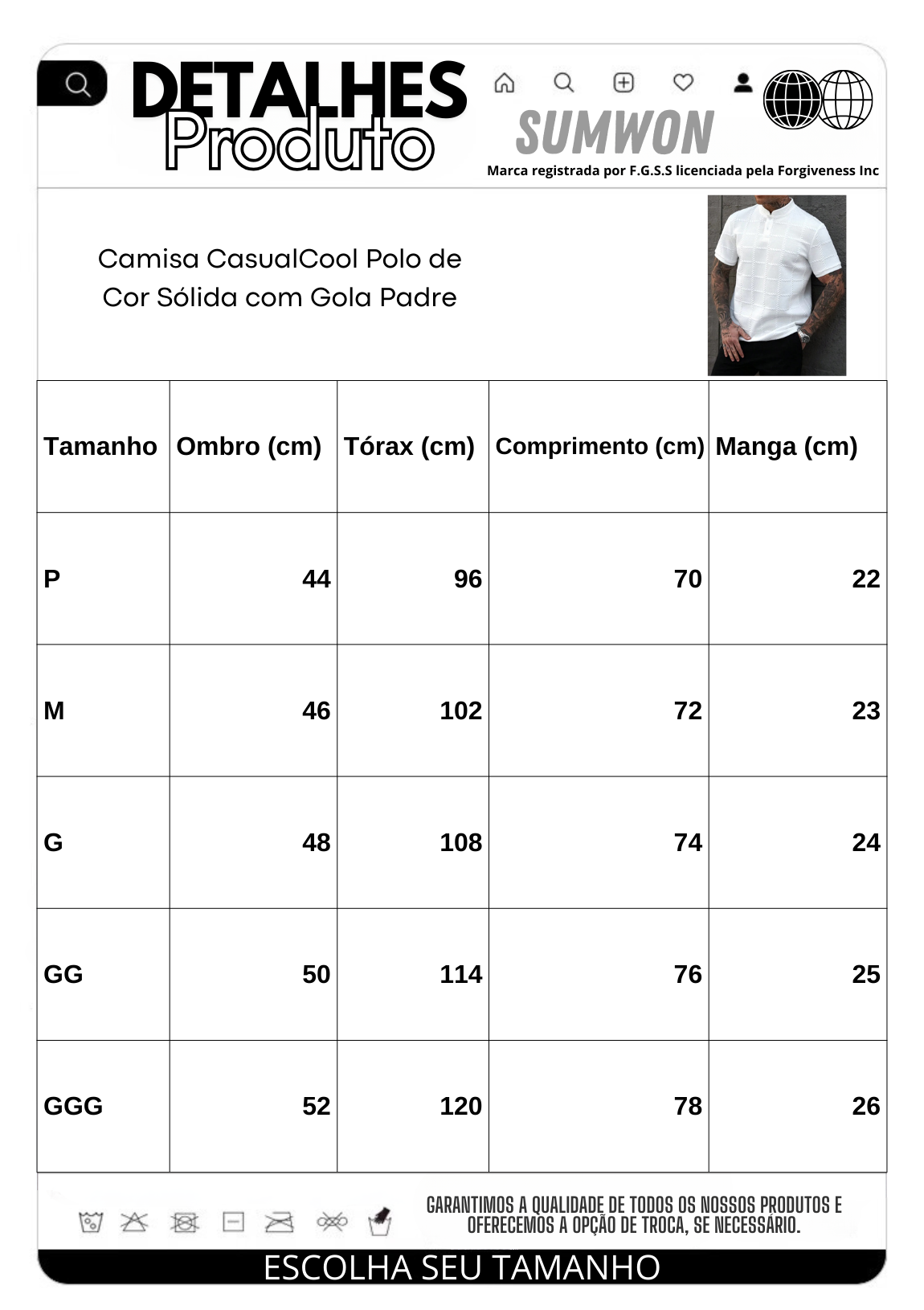 Camisa CasualCool Polo de Cor Sólida com Gola Padre