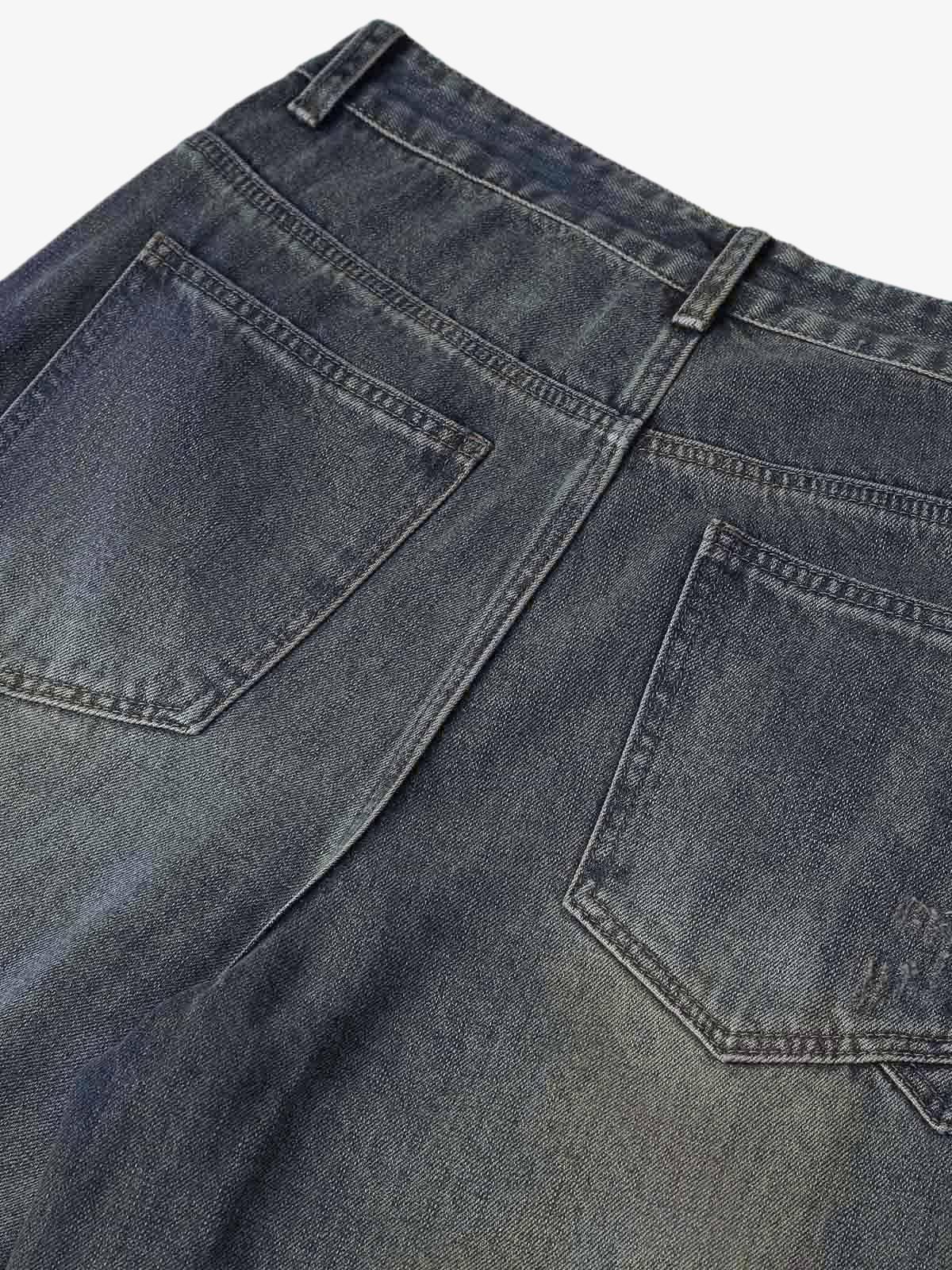 Washed Dirty-Dye Straight Jeans - 2352