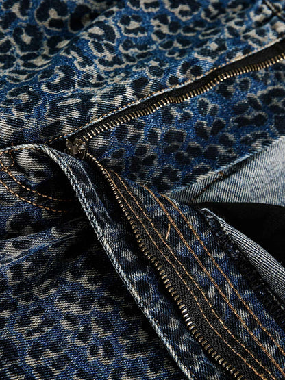 Street Leopard Print Barrel Jeans - 2458