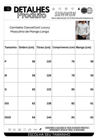 Camiseta CasualCool Luxury Masculina de Manga Longa