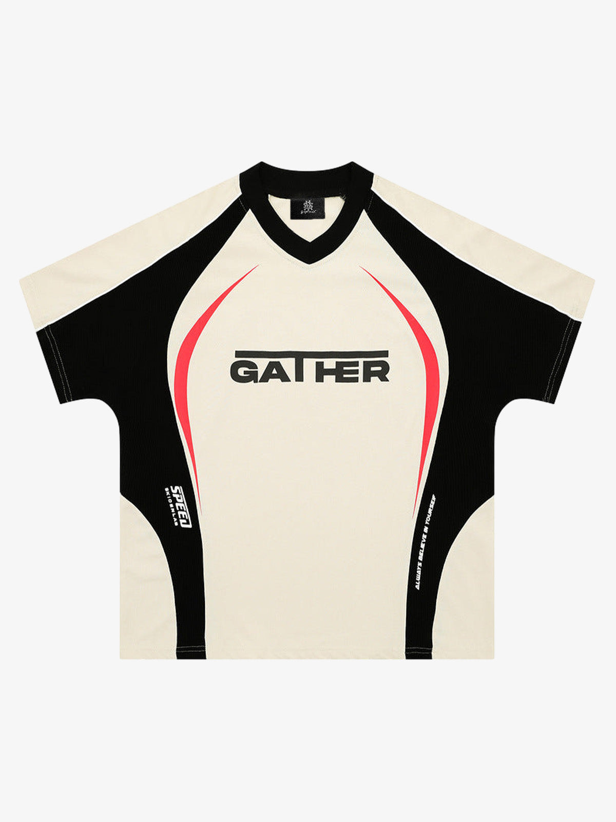 Contrast Color Stitching V-neck Short-sleeved T-shirt