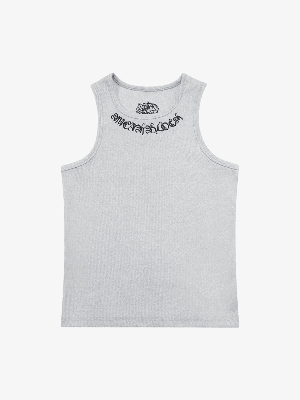 Gothic Lettering Embroidered Ribbed Vest