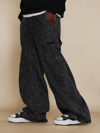 Calça Denim Reta Anos 90 com Painéis Curvos