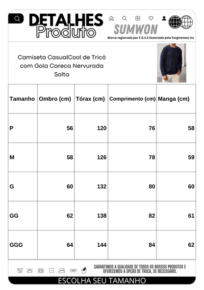 Camiseta CasualCool de Tricô com Gola Careca Nervurada Solta