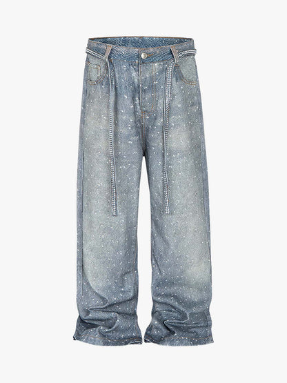 Distressed Diamond Decorated Belt Jeans