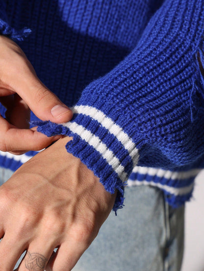 Suéter folgado com ombros caídos decote em V