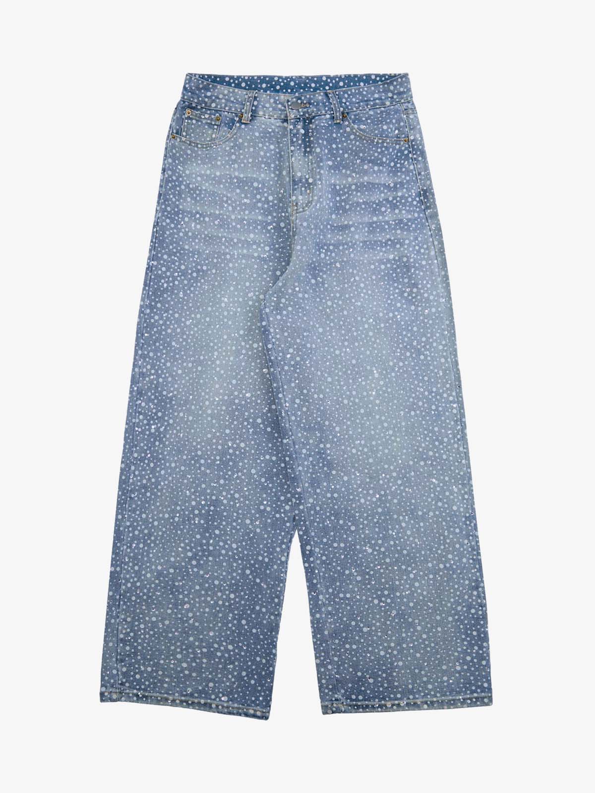 Calça Ink Splashed Hotfix Rhinestone Baggy Jeans