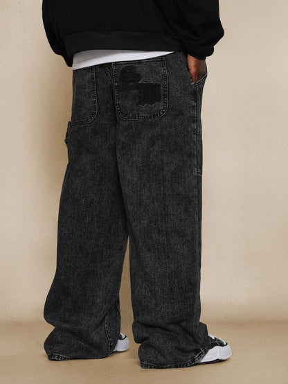 Calça Denim Reta Anos 90 com Painéis Curvos