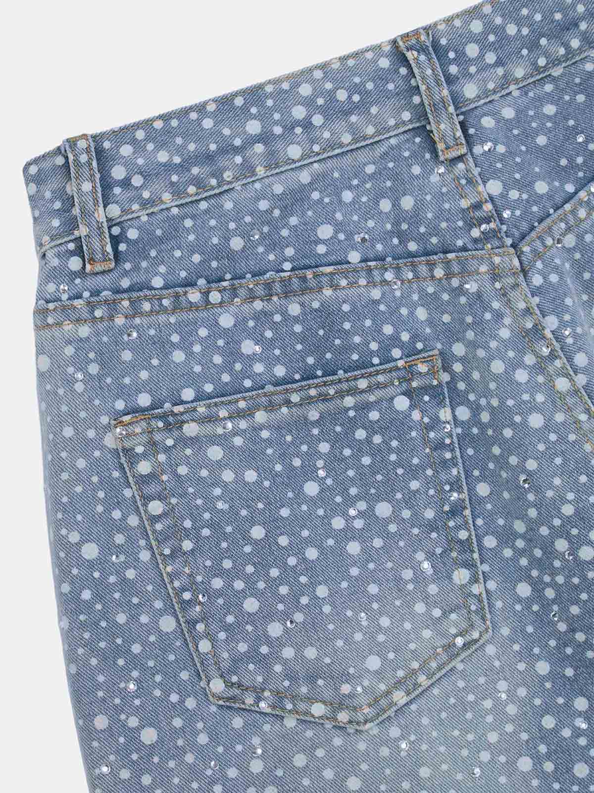 Calça Ink Splashed Hotfix Rhinestone Baggy Jeans