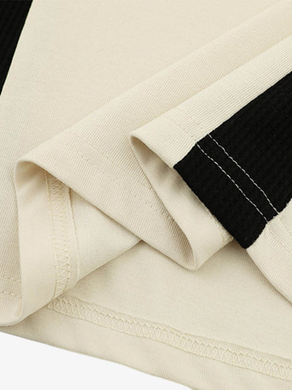 Contrast Color Stitching V-neck Short-sleeved T-shirt