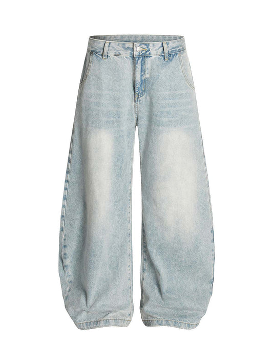 Washed Distressed Barrel Jeans