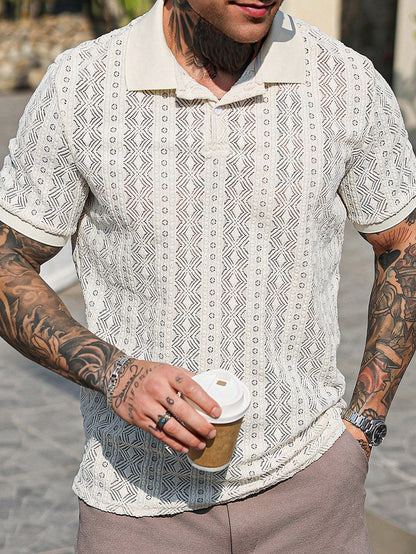 Camisa Polo Casual Geométrica Confort