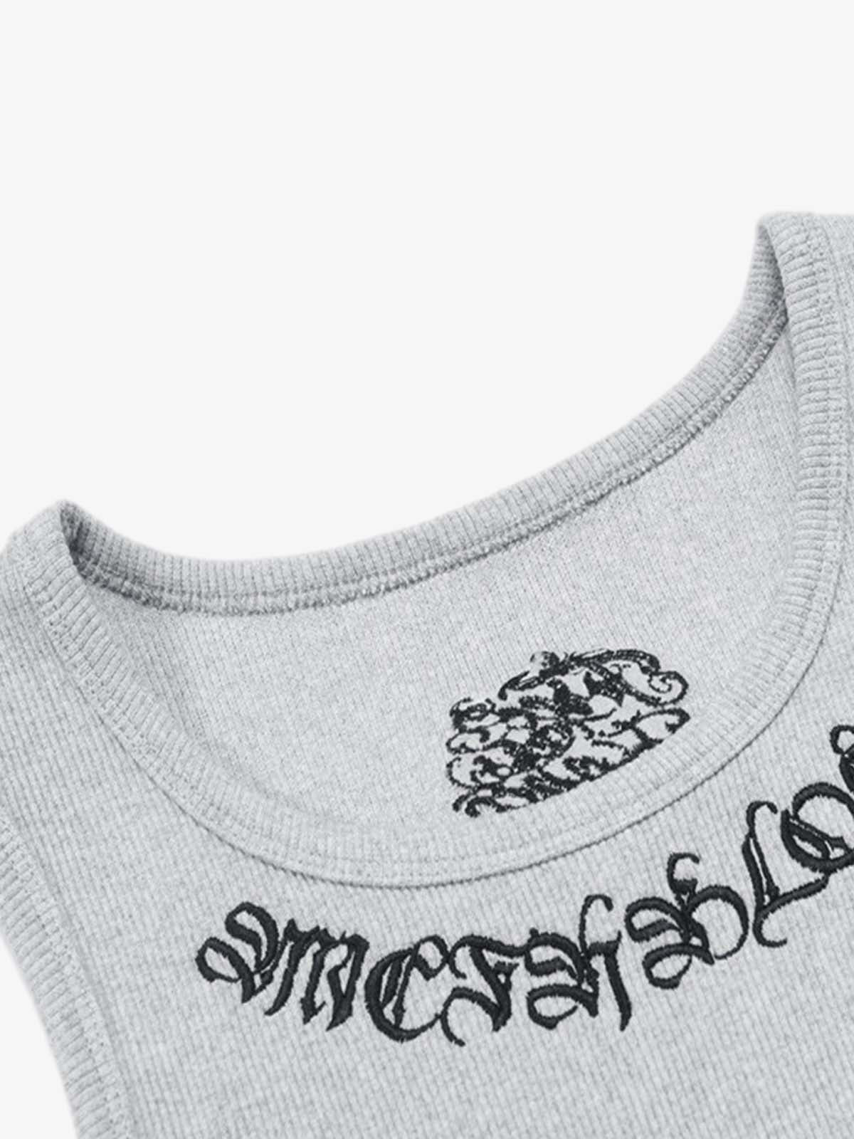 Gothic Lettering Embroidered Ribbed Vest