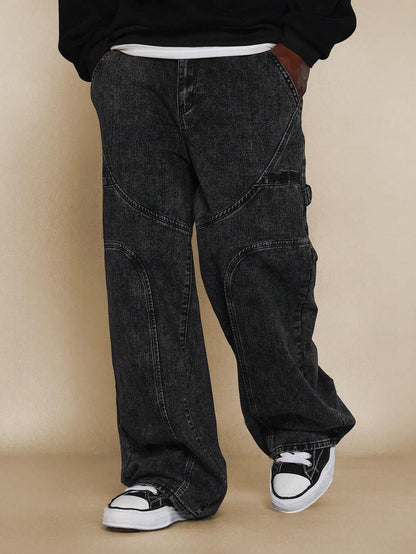 Calça Denim Reta Anos 90 com Painéis Curvos