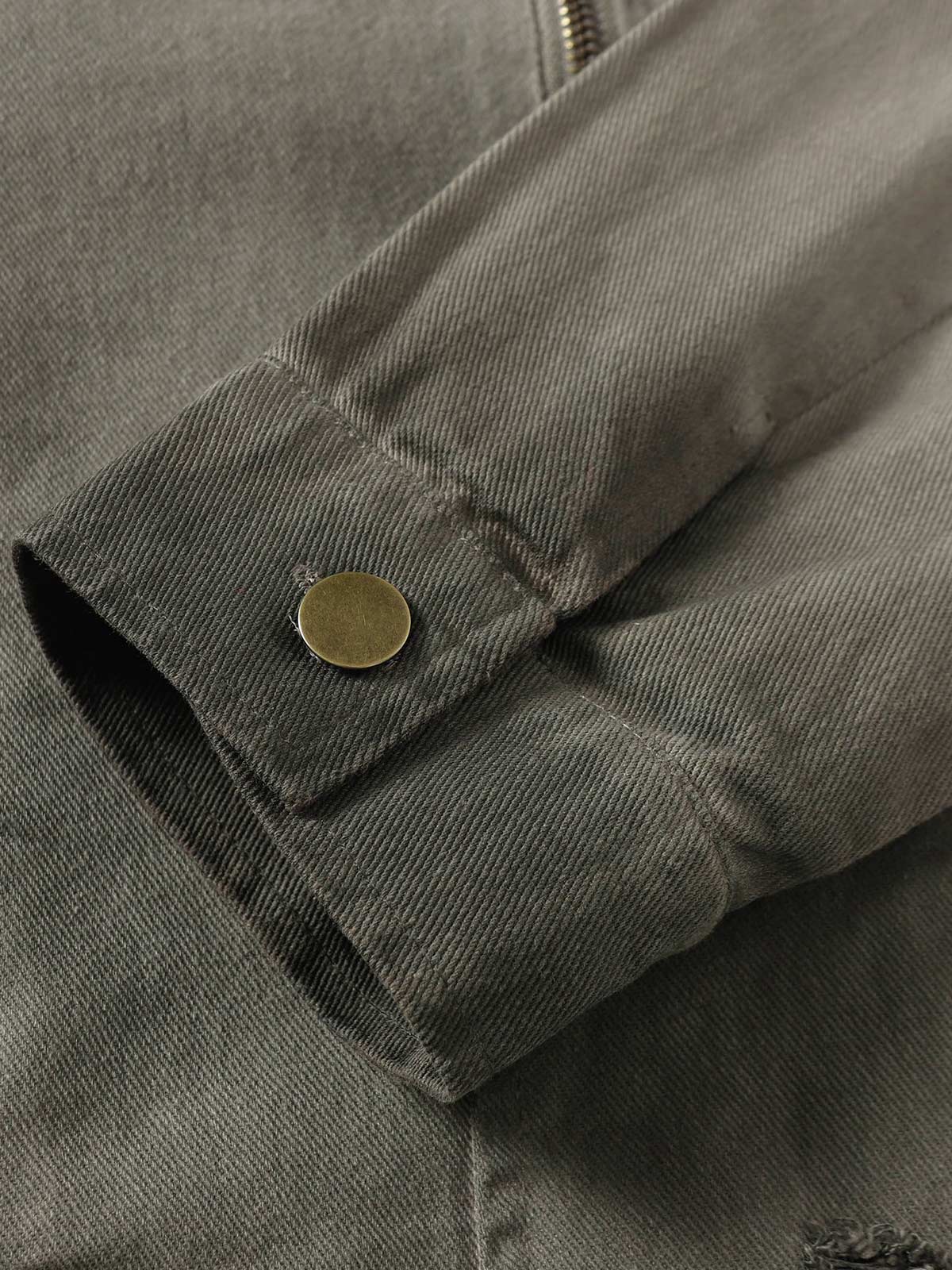 Jaqueta Distressed Irregular Zip Up Denim Jacket