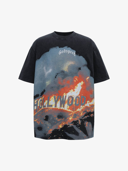 Rock Flame Mountain Cashew Flower Print T-shirt
