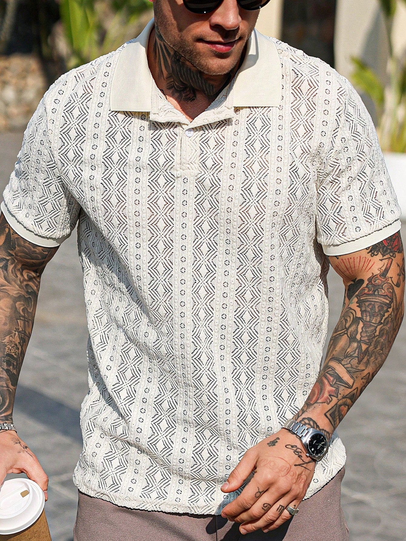 Camisa Polo Casual Geométrica Confort