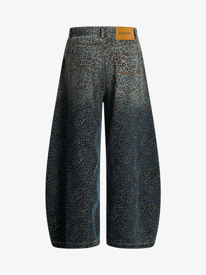 Street Leopard Print Barrel Jeans - 2458