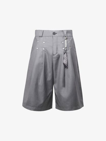 Pleated Design Pendant Decoration Baggy Shorts