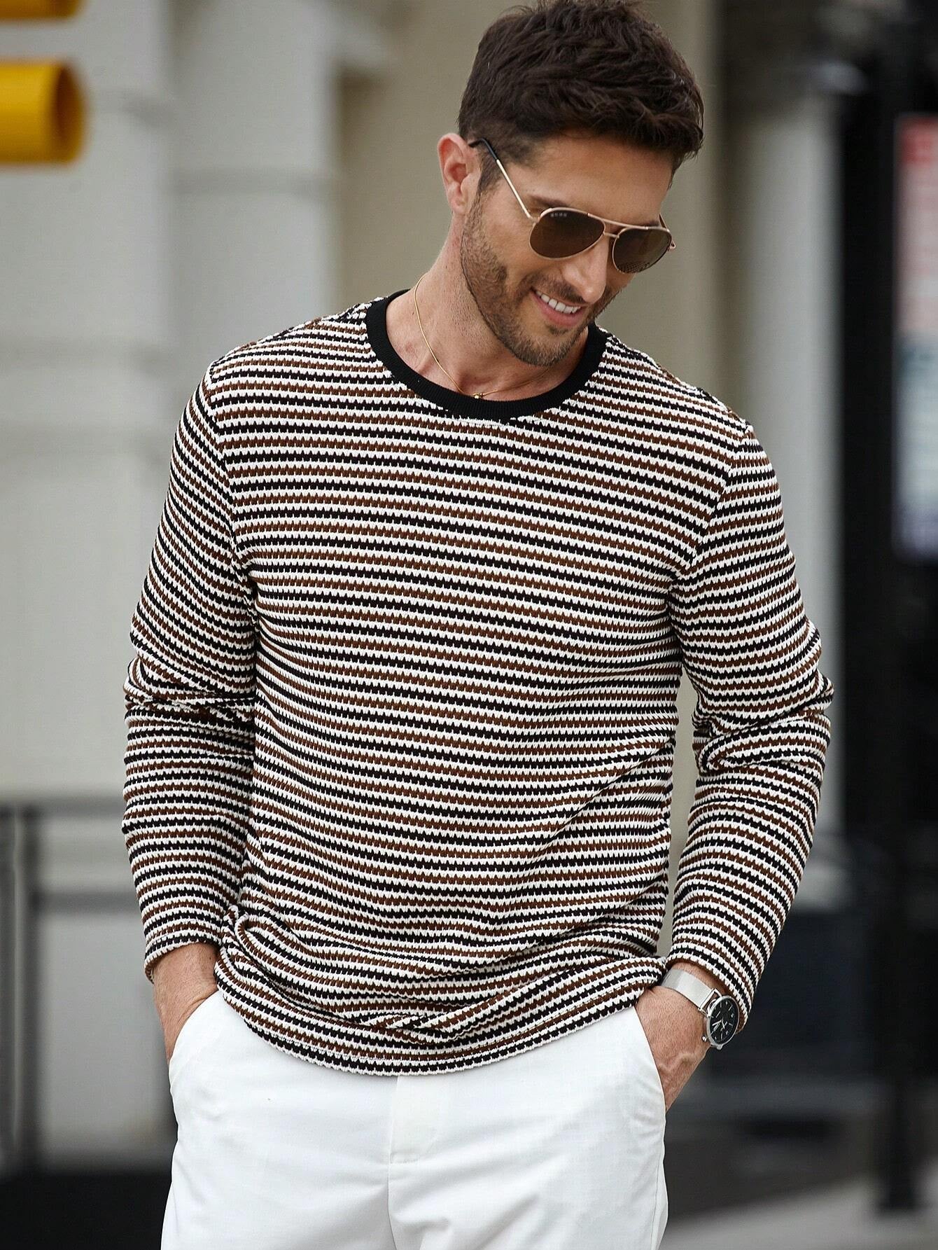 Camiseta CasualCool de Manga Longa com Gola Careca e Estampa de Listra