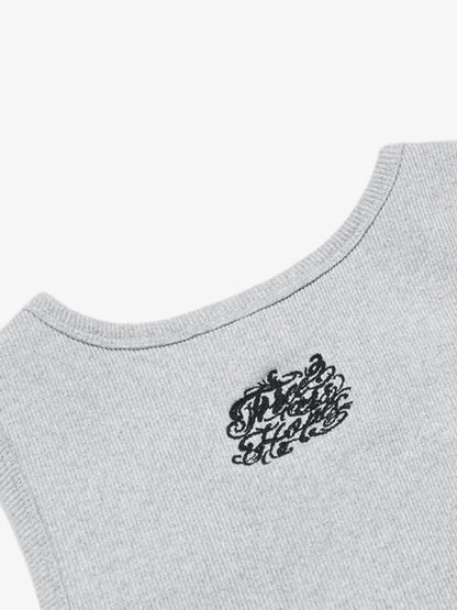 Gothic Lettering Embroidered Ribbed Vest