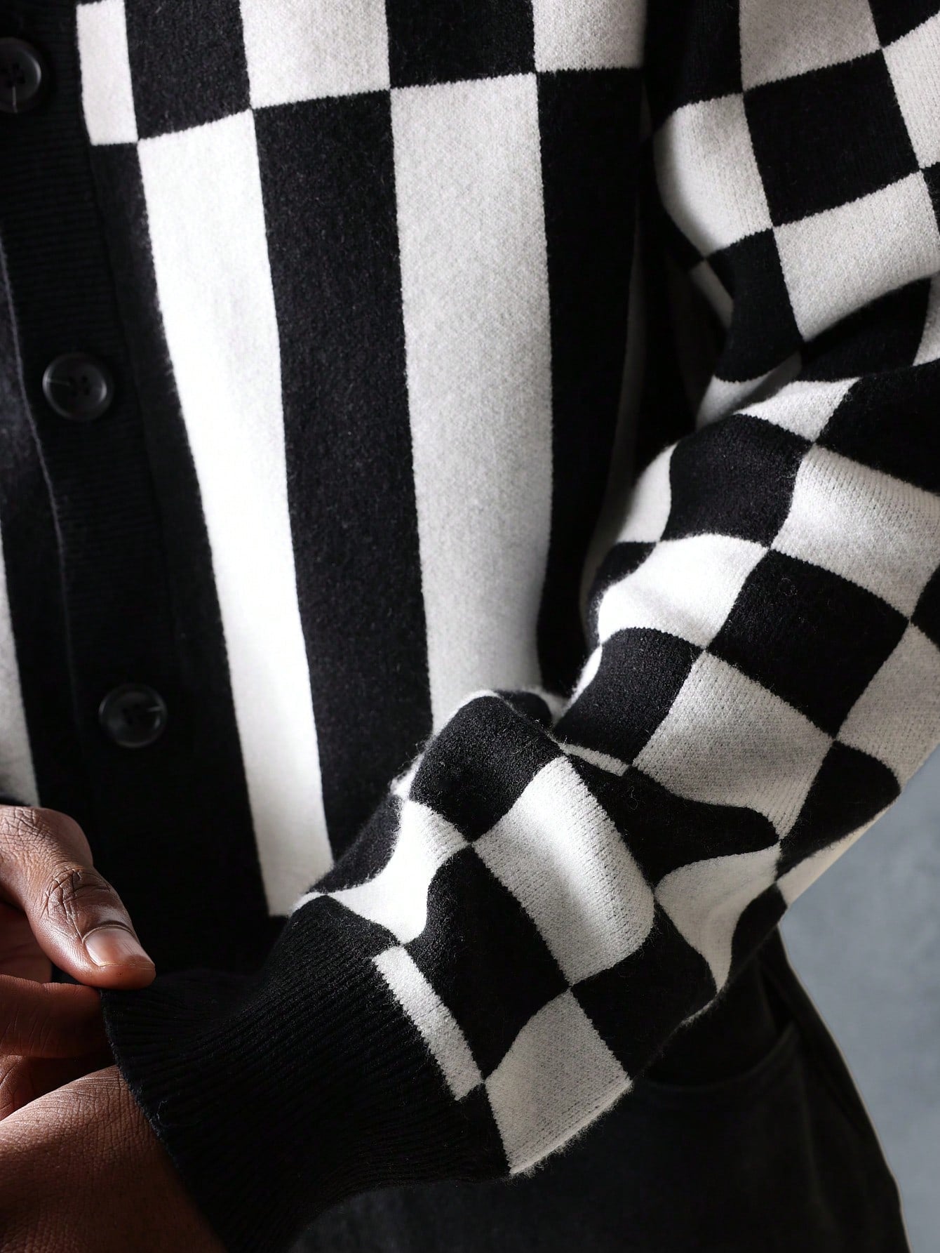 Suéter SMWN Cardigã de Tricô Intarsia Xadre