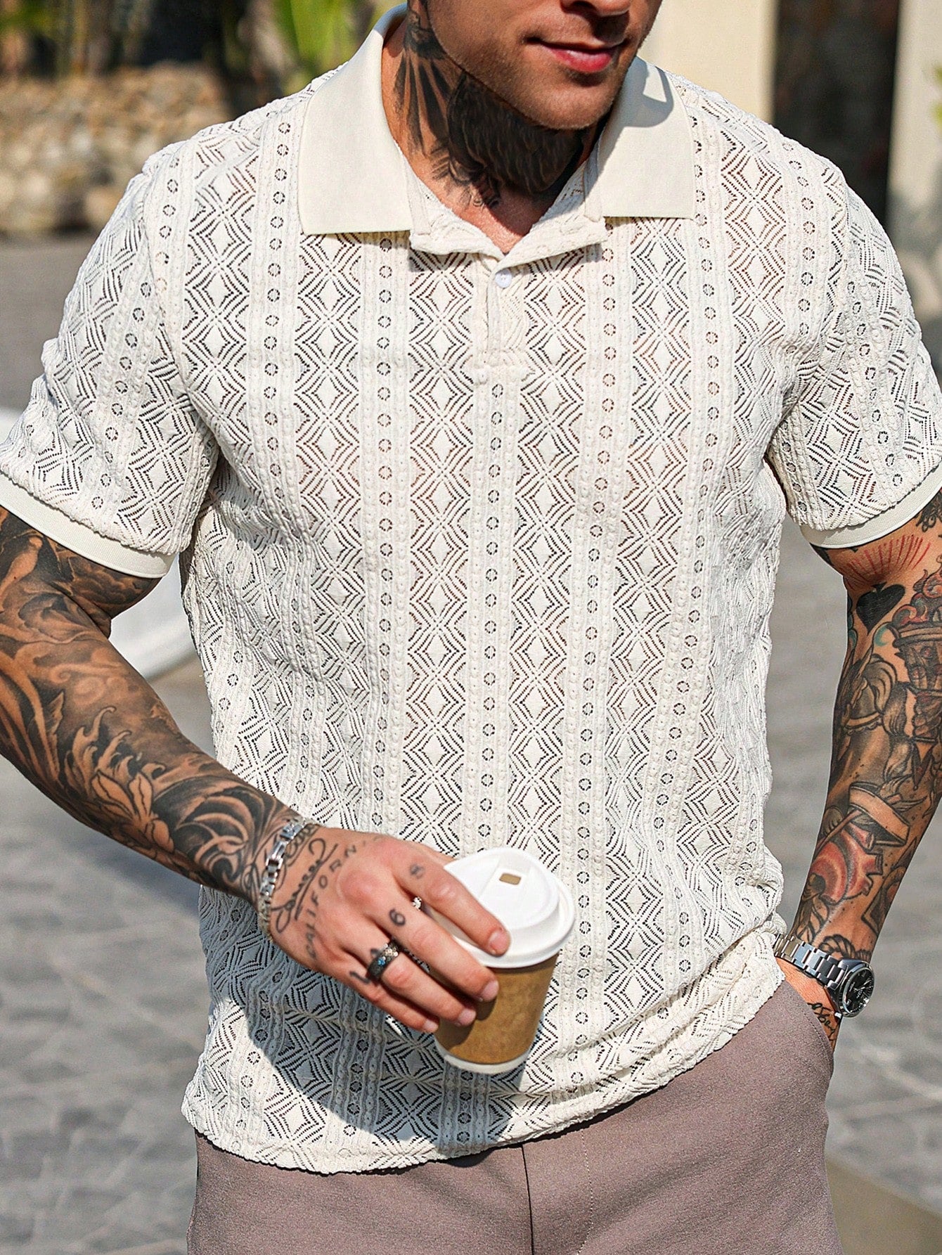 Camisa Polo Casual Geométrica Confort