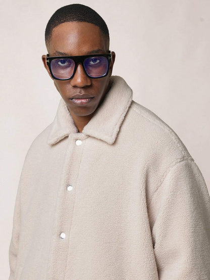 Jaqueta Caixa Abotoada em Tecido Borg