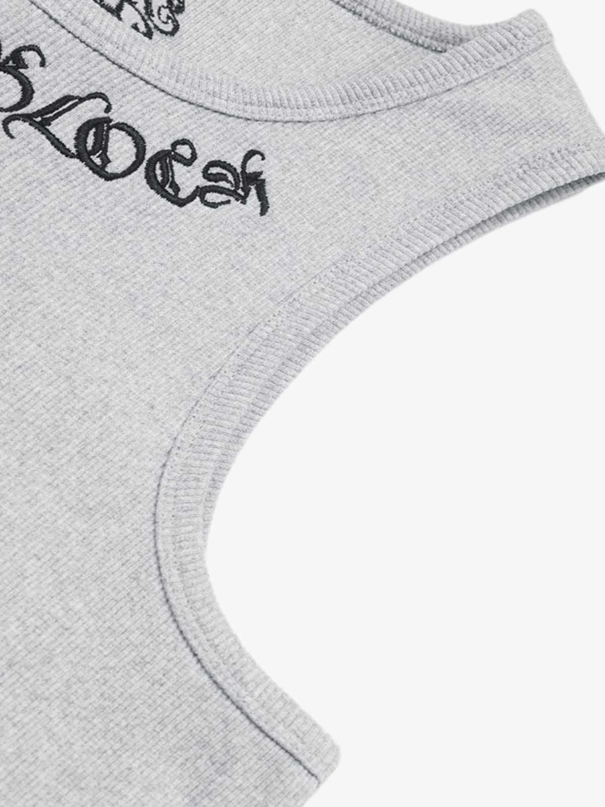 Gothic Lettering Embroidered Ribbed Vest