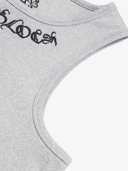 Gothic Lettering Embroidered Ribbed Vest