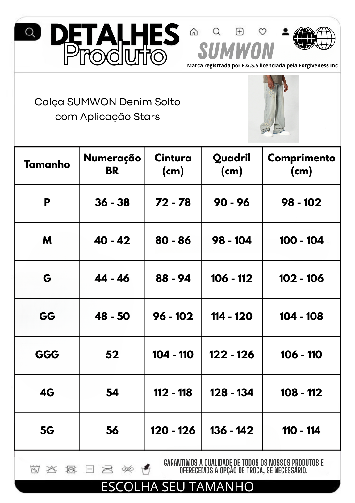 Calça Denim Solto com Aplicação Stars