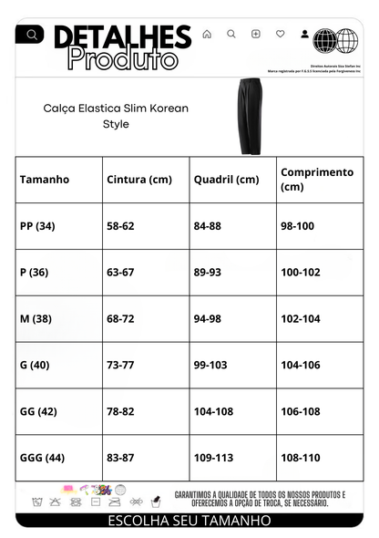 Calça Elastica Slim Korean Style
