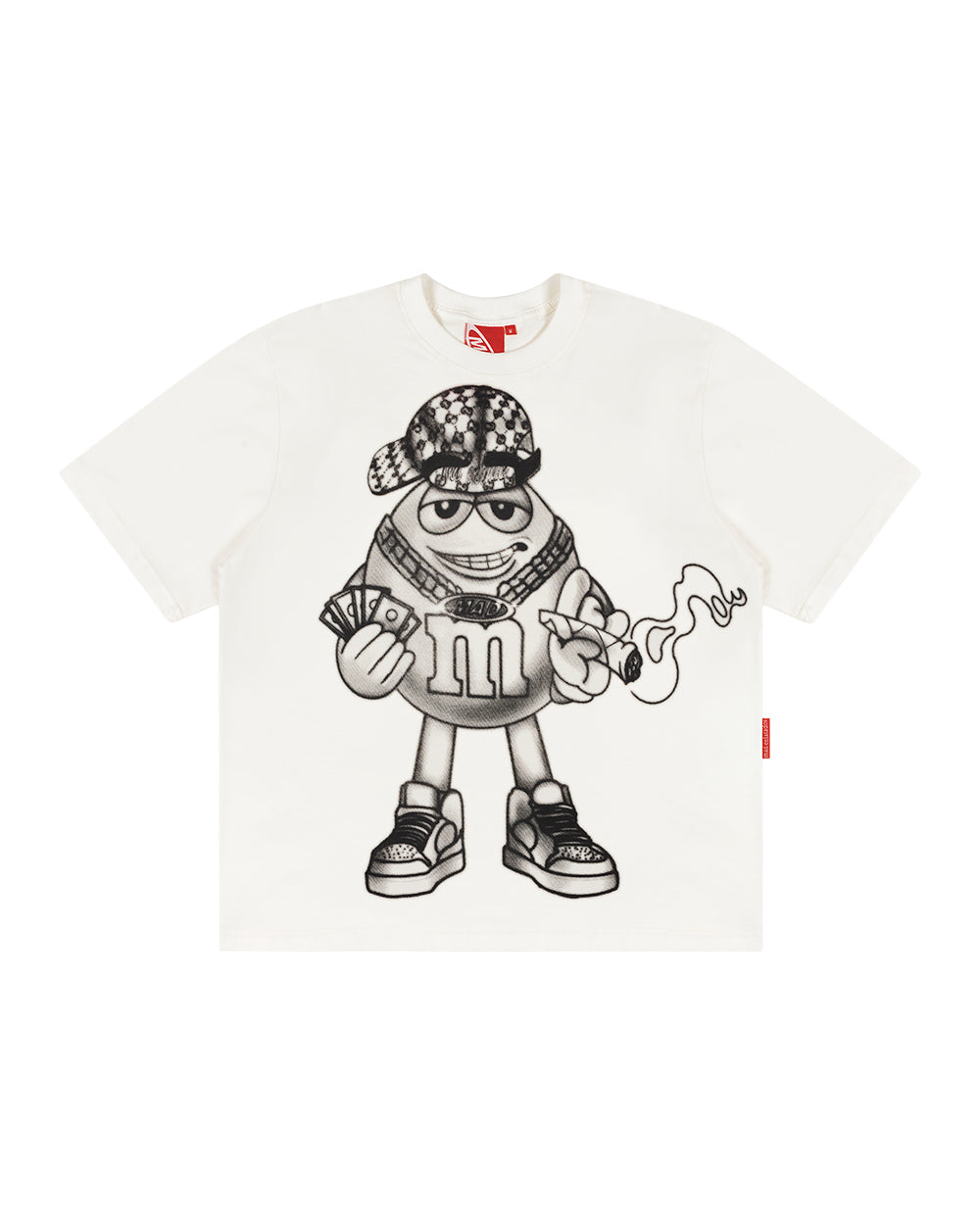 CAMISETA FUMANDO AQUELE QUE DEIXOU A MAD, ENLATADA OFF WHITE