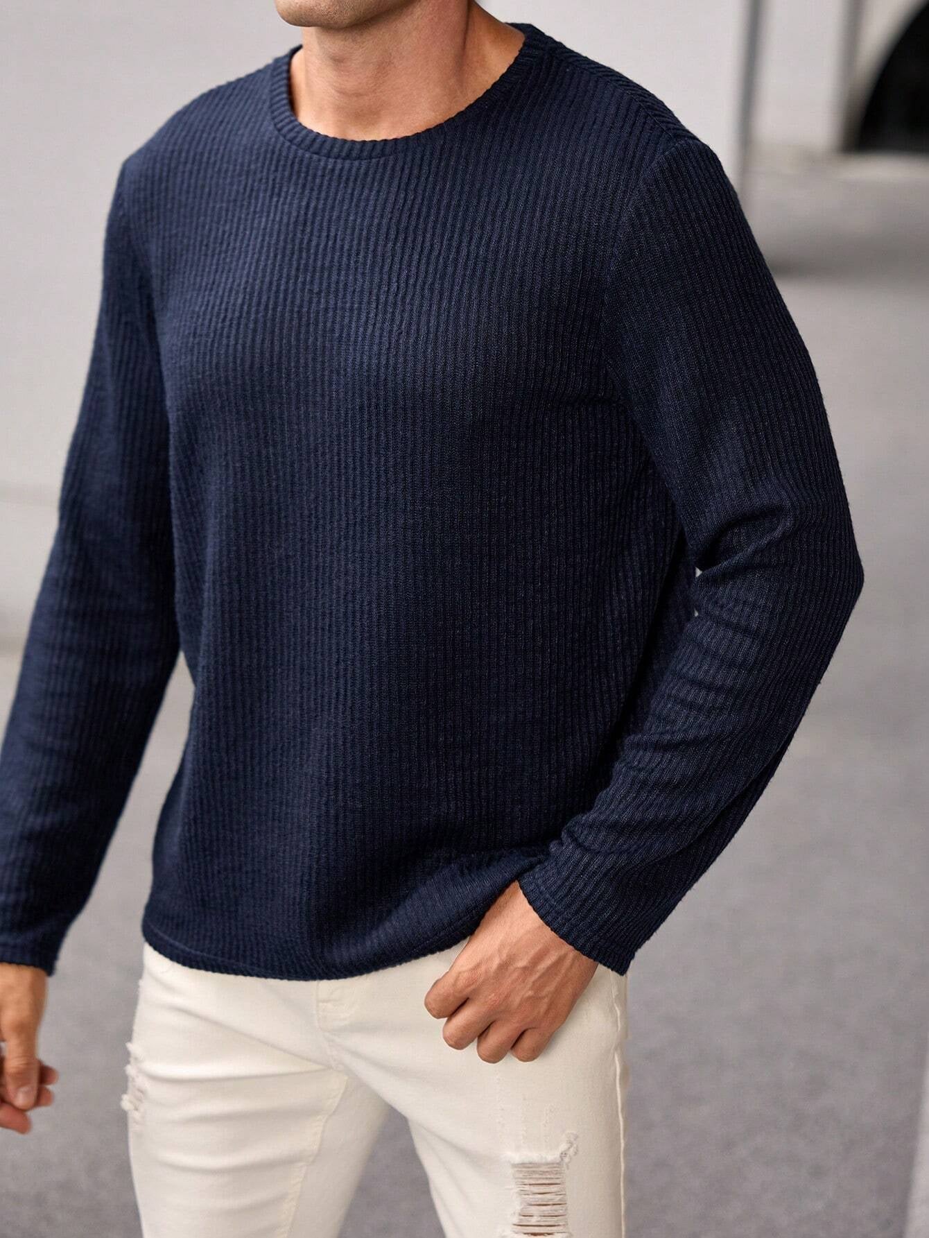 Camiseta CasualCool de Tricô com Gola Careca Nervurada Solta