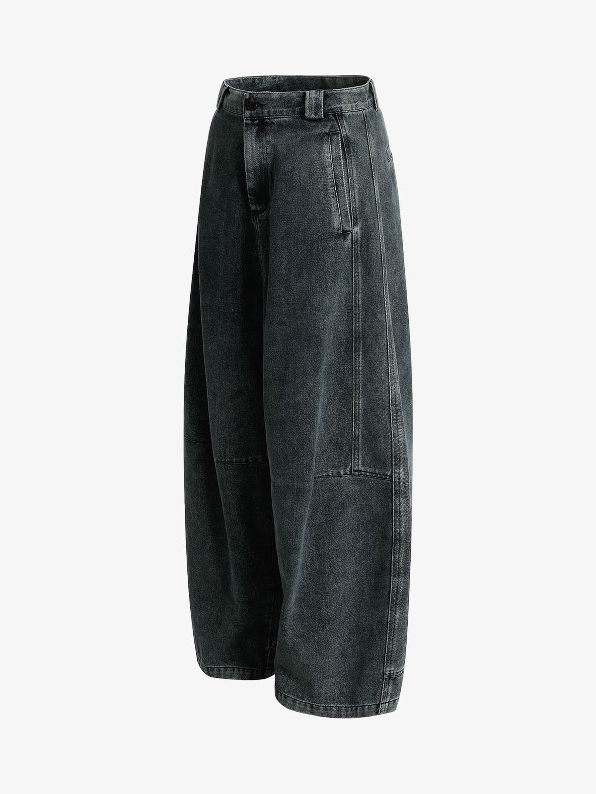 Washed Dirty Dyed Pleated  Barrel Jeans