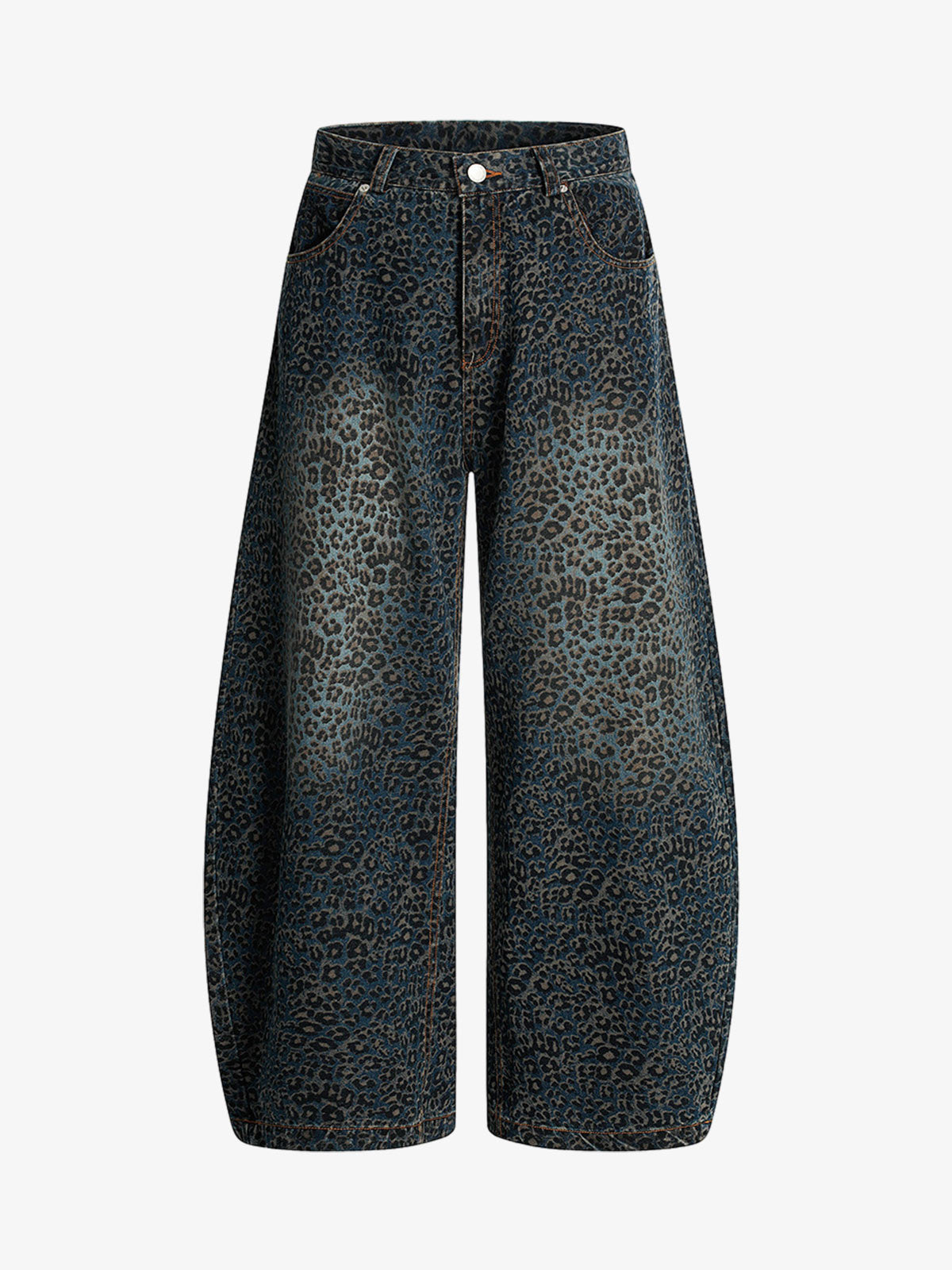 Street Leopard Print Barrel Jeans - 2458