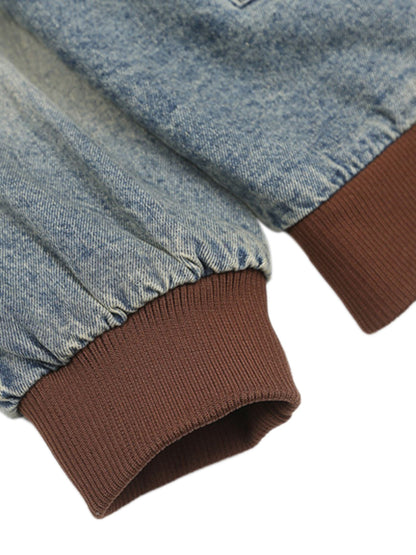 Thesupermade Alphabet Patch Embroidered Quilted Denim Bomber Jacket - 2311