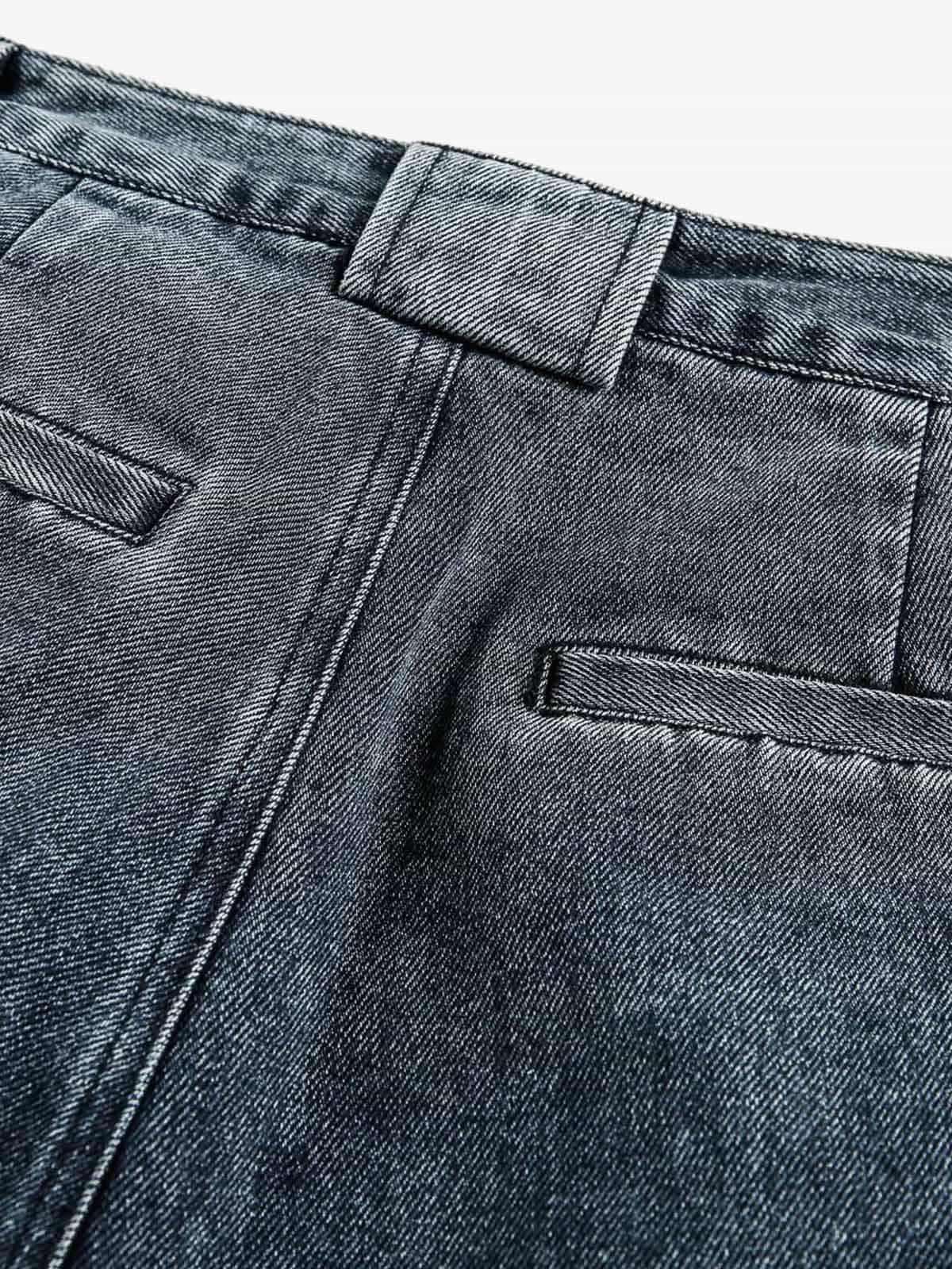 Washed Dirty Dyed Pleated  Barrel Jeans