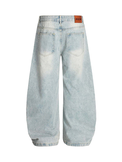 Washed Distressed Barrel Jeans