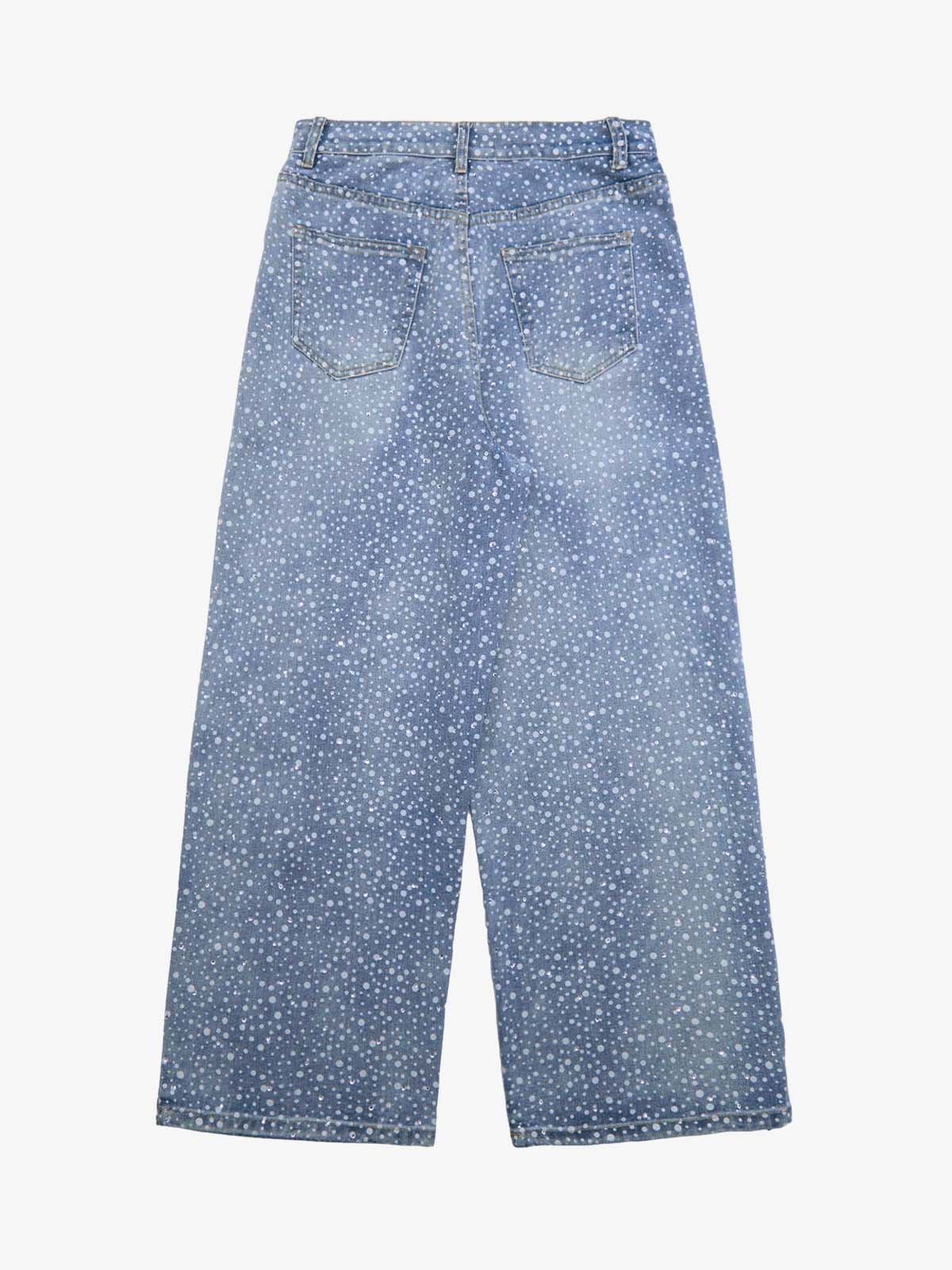 Calça Ink Splashed Hotfix Rhinestone Baggy Jeans