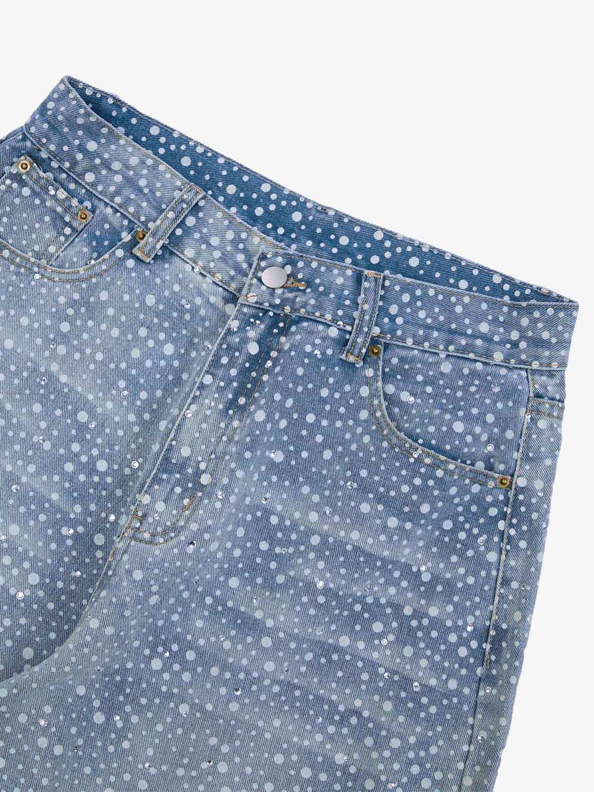 Calça Ink Splashed Hotfix Rhinestone Baggy Jeans