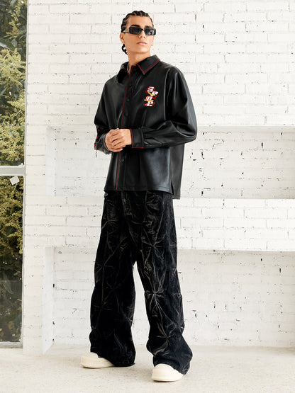 Calça Heavy Washed Distressed Pleated Baggy Jeans