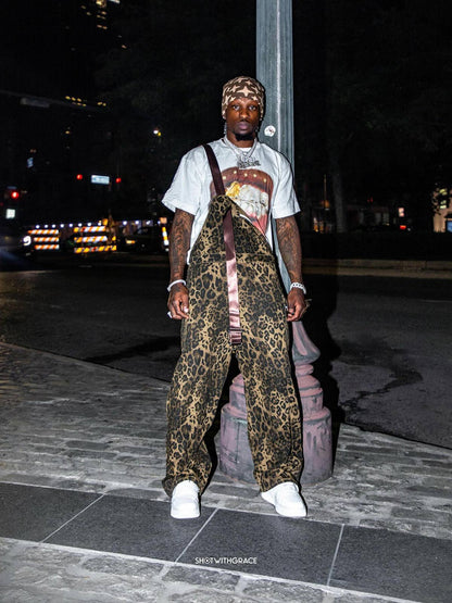 Macacão Leopard Print Street Style Workwear