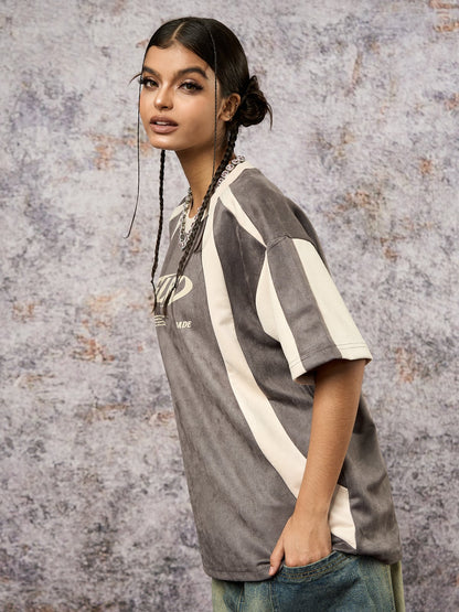 Jersey Deconstructed Contrast Color Stitching Print T-shirt - 2407