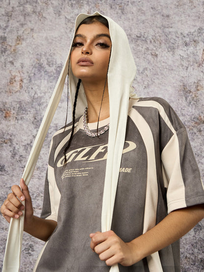 Jersey Deconstructed Contrast Color Stitching Print T-shirt - 2407