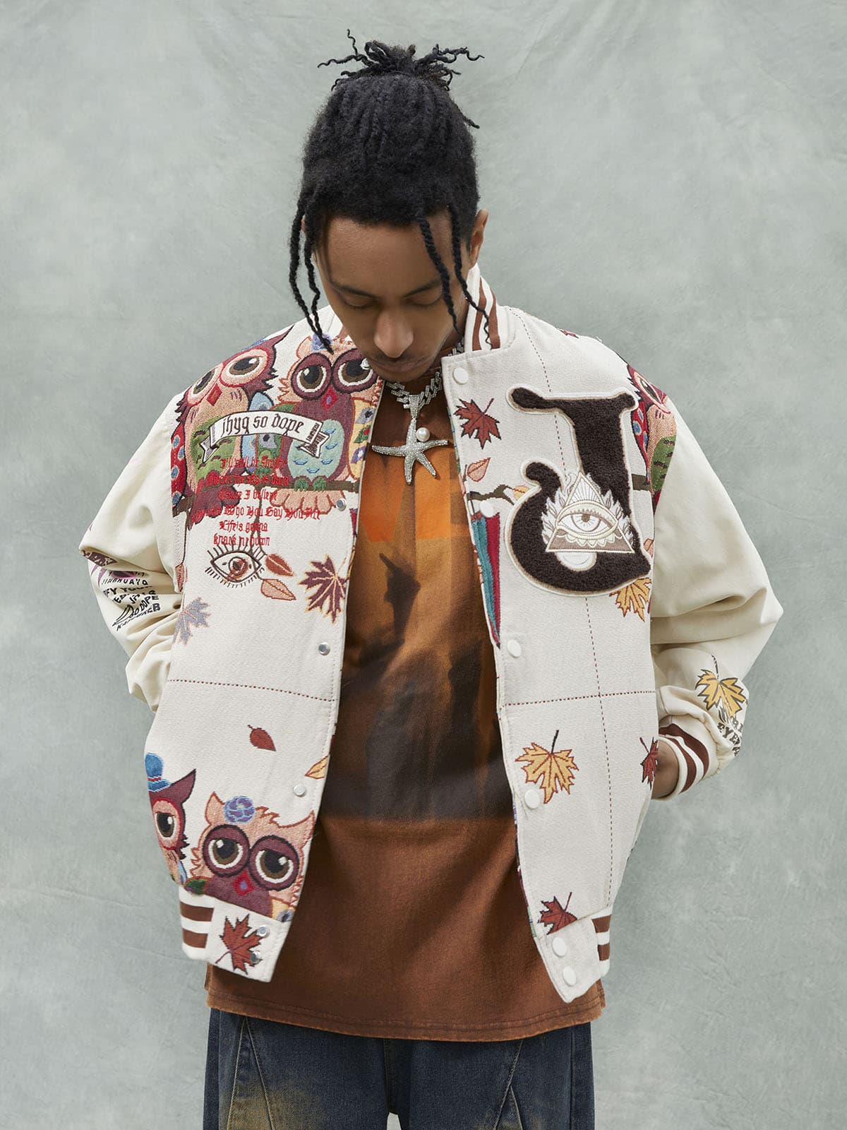 Jaqueta Owl Patch College Baseball Jersey