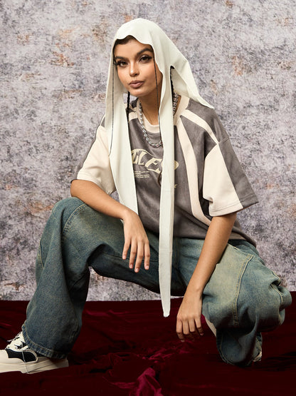 Jersey Deconstructed Contrast Color Stitching Print T-shirt - 2407