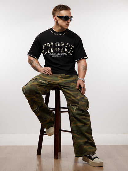 Camiseta Elegant Pearl-Embellished Oversized