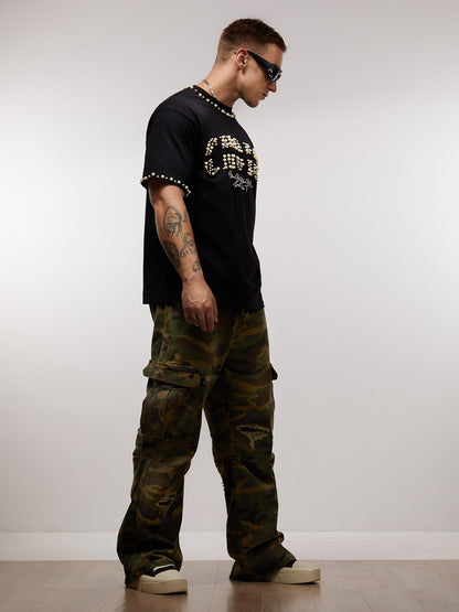 Camiseta Elegant Pearl-Embellished Oversized